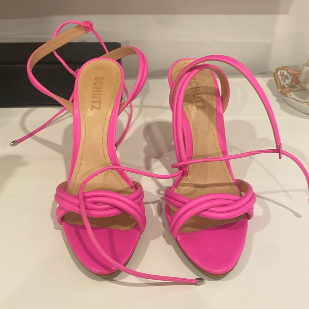 schutz neon pink strappy stiletto s